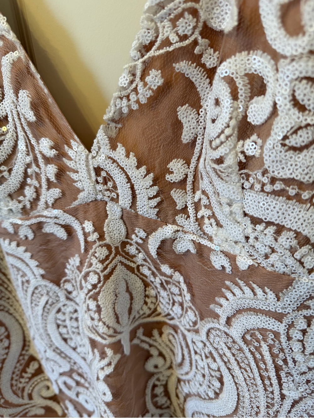 FREE PEOPLE NIGHT SHIMMERS MINI DRESS in SEQUIN LACE NUDE, SIZE 10 - Picture 8 of 13